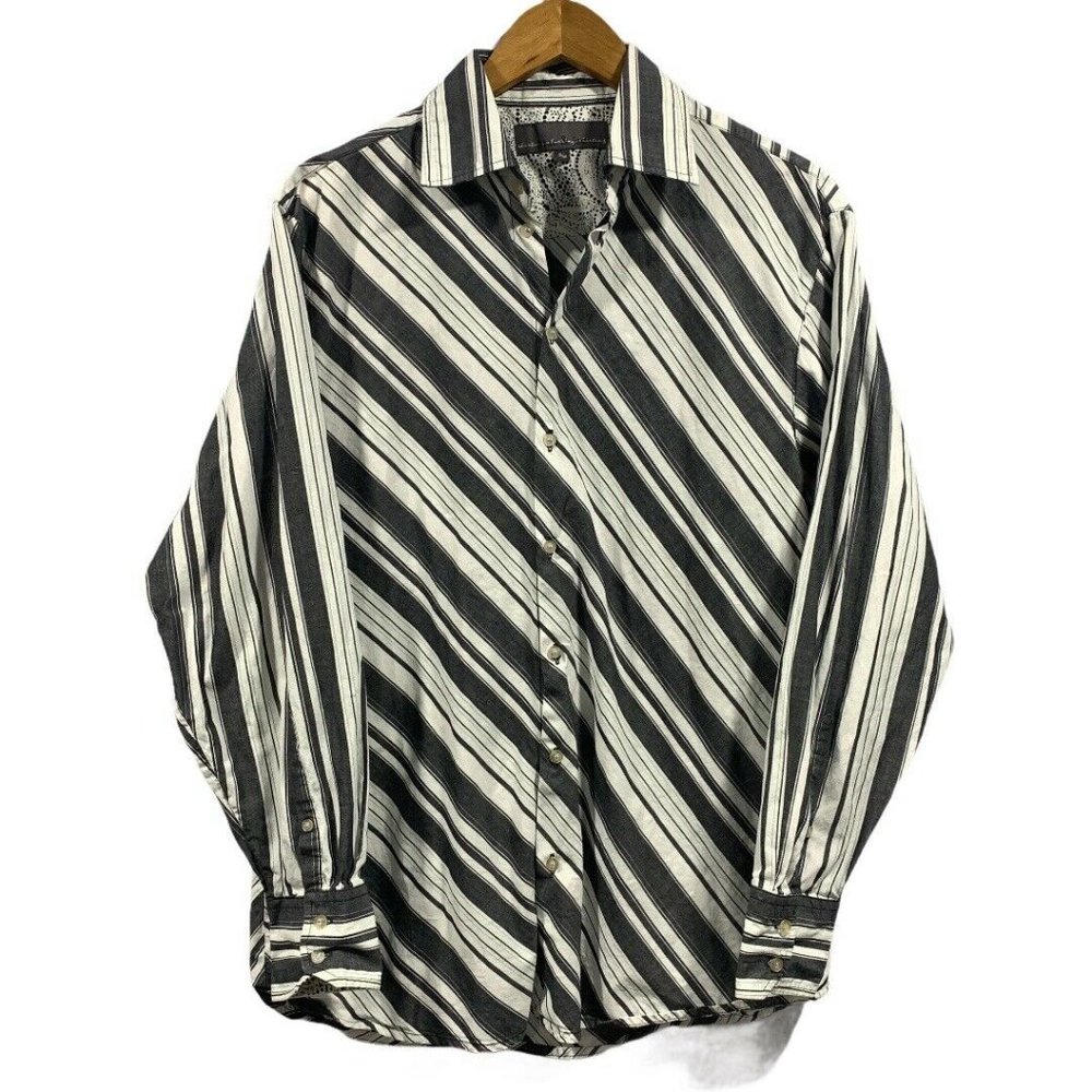 Mac & Jac Grey White Striped Casual Button Down M